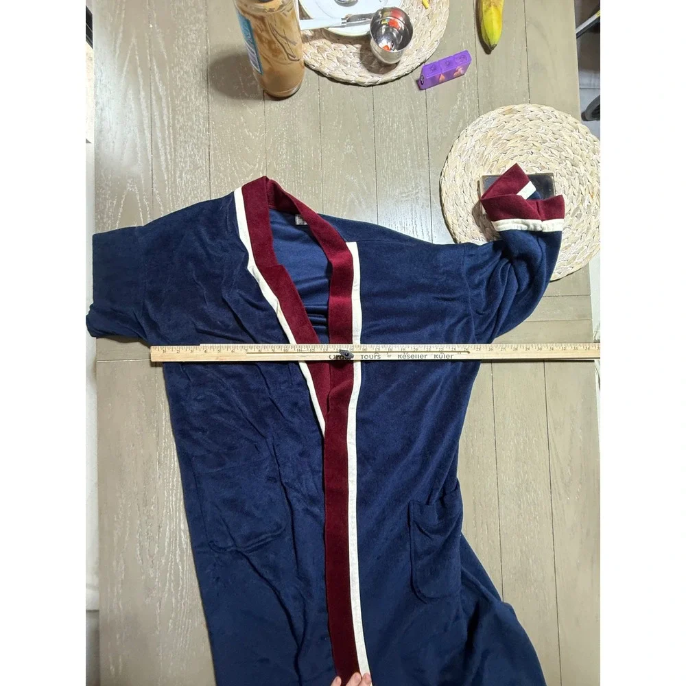 Vintage Christian Dior Robe Mens One Size Navy‎ Blue Velour Monsieur Loungewear